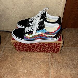 Vans Black Low Top Sneakers with Multicolor Side Wave